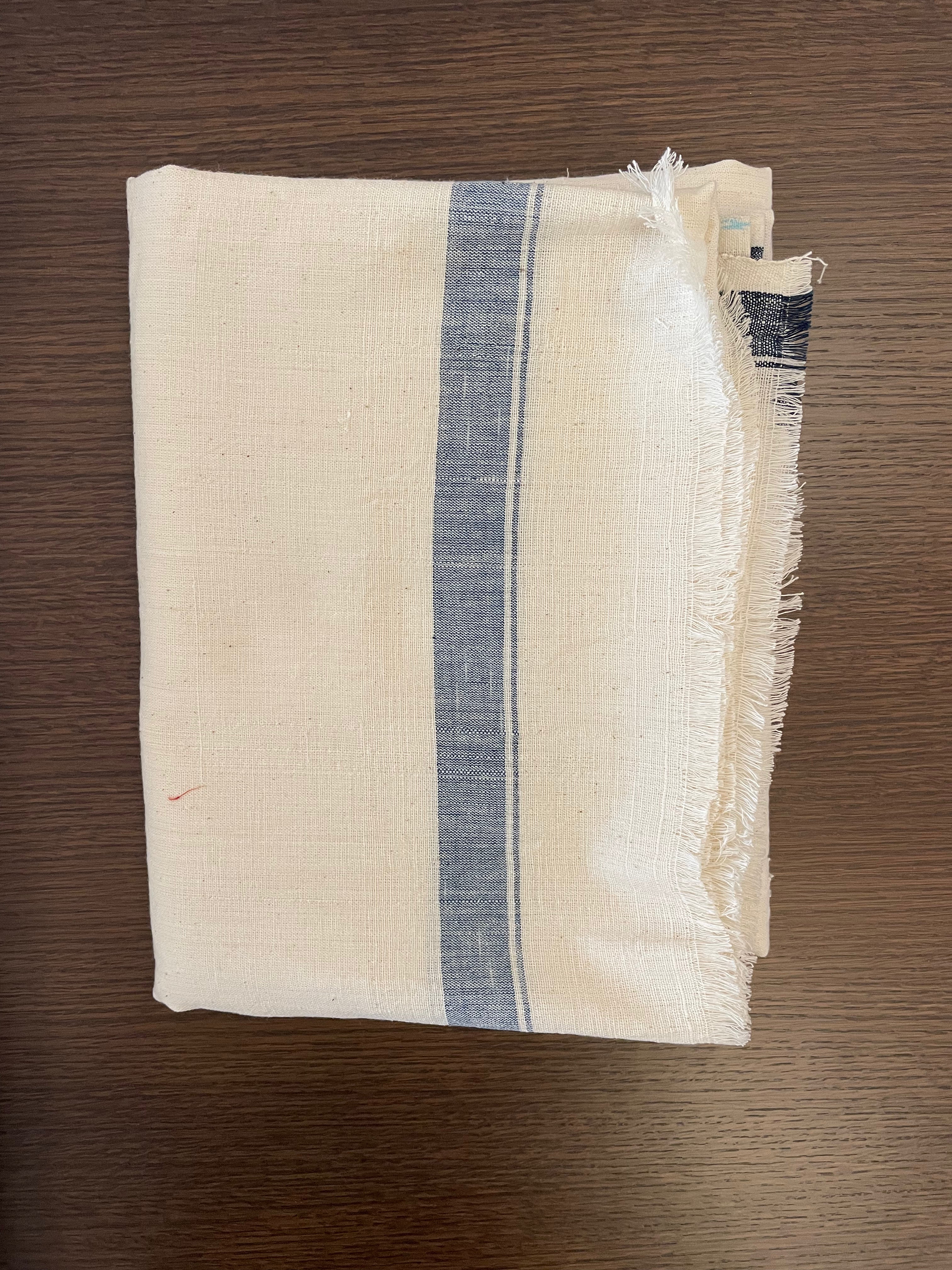 Large Natural Blue Stripe Khadi Textile (45"x74")