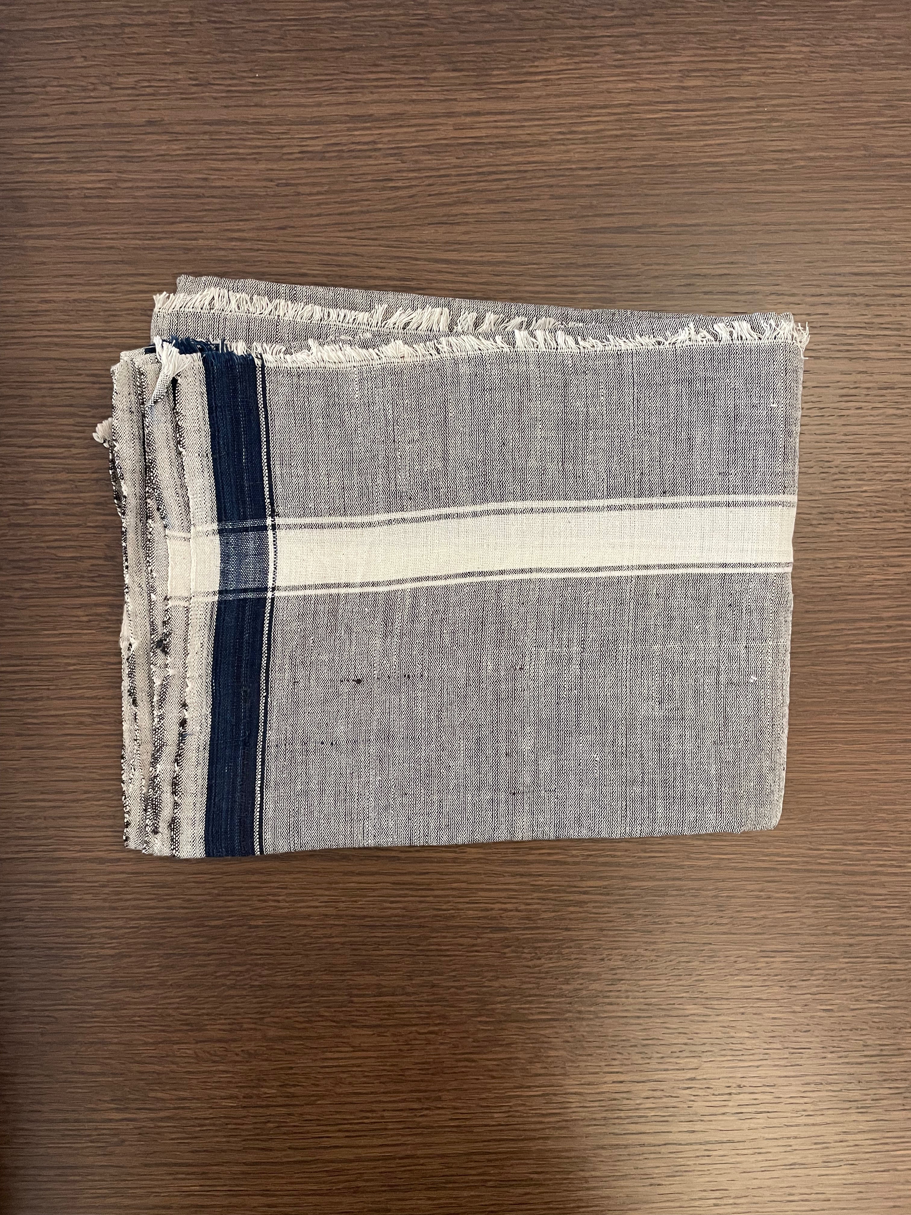 Large Gray Blue Stripe Khadi Textile (45"x74")